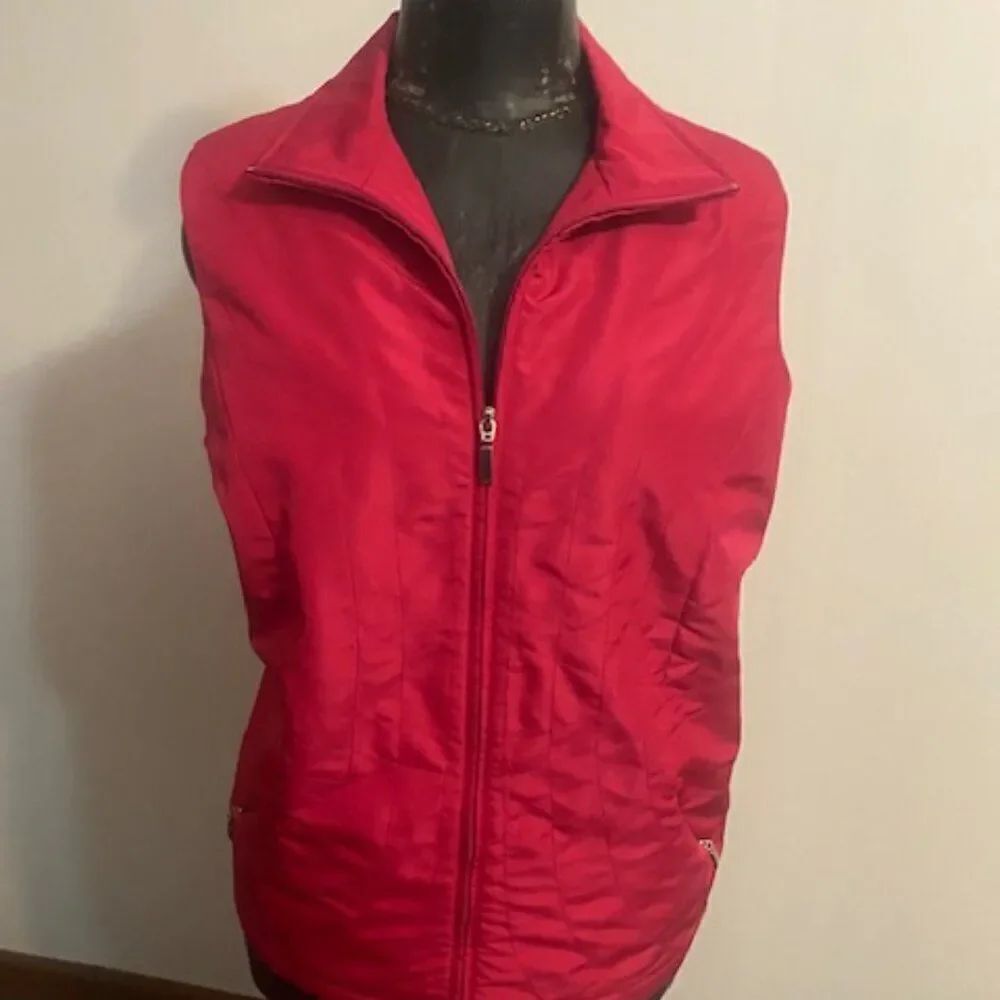 Allison Daley Cranberry front zip Mock collar vest, size 14